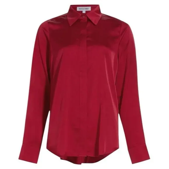 Andrea lyamah Red Vana Satin Button-Front Shirt.Saks Fifth Avenue. Sz S. NWT - Picture 13 of 13